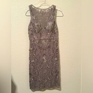 Sue Wong Nocturne Platinum Beaded Dress